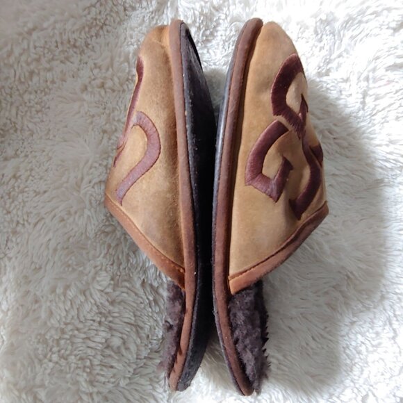UGG SCUFF LOGO CHESTNUT ESPRESSO SUEDE SHEEPSKIN SLIP-ON SLIPPERS SIZE 9.5 - Picture 6 of 10